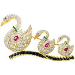 Diamond, Ruby, Sapphire, Emerald, Gold Brooch