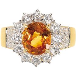 Orange Sapphire, Diamond, Gold Ring