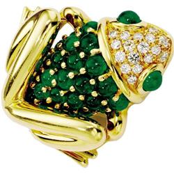 Emerald, Diamond, Gold Frog Brooch