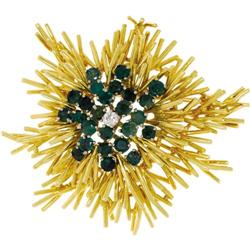 Emerald, Diamond, Gold Brooch