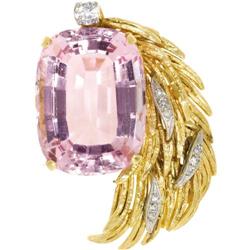 Kunzite, Diamond, Platinum, Gold Brooch