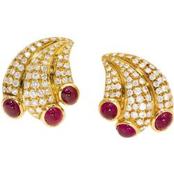 Diamond, Ruby, Gold Earrings