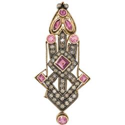 Pink Tourmaline, Diamond, Gold Pendant-Brooch