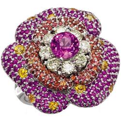 Multi-Color Sapphire, Diamond, Gold Flower Ring
