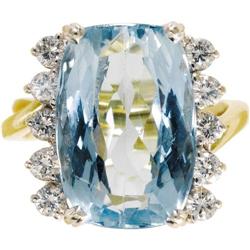 Aquamarine, Diamond, Gold Ring
