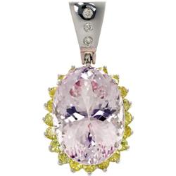 Kunzite, Yellow Sapphire, Diamond, Gold Pendant