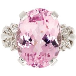 Kunzite, Diamond, White Gold Ring
