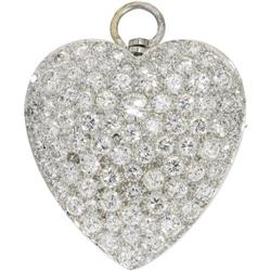 Pave Diamond, Platinum Heart Pendant-Brooch