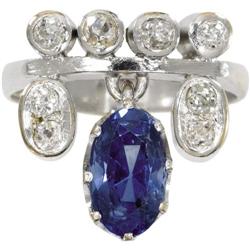 Sapphire, Diamond, Platinum Ring
