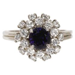 Sapphire, Diamond, Platinum Ring