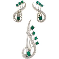 Emerald, Diamond, White Gold Jewelry Suite