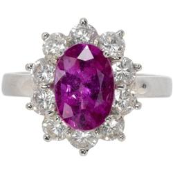 Pink Sapphire, Diamond, Platinum Ring