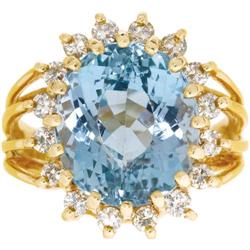 Aquamarine, Diamond, Gold Ring