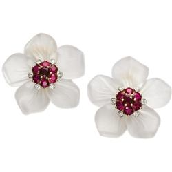 Ruby Diamond Rock Crystal Gold Earrings, Aletto