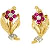 Image 1 : Ruby, Diamond, Gold Flower Earrings