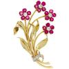 Image 1 : Diamond, Ruby, Gold Flower Brooch