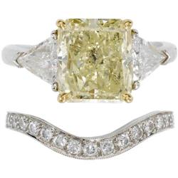 Colored Diamond, Diamond, Platinum Gold Ring Set