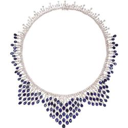 Diamond, Sapphire, White Gold Necklace