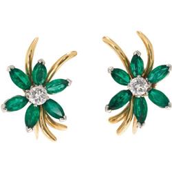 Emerald, Diamond, Gold Flower Earrings