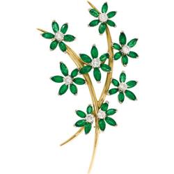 Diamond, Emerald, Gold Flower Brooch