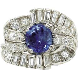 Sapphire, Diamond, Platinum Ring