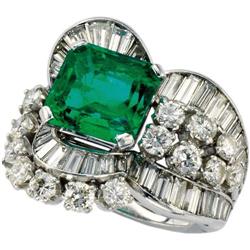 Emerald, Diamond, Platinum Ring