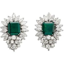 Emerald, Diamond, Platinum Earrings