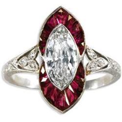 Art Deco Diamond, Ruby, Platinum Ring