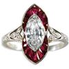 Image 1 : Art Deco Diamond, Ruby, Platinum Ring