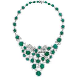 Emerald, Diamond, Platinum Necklace 