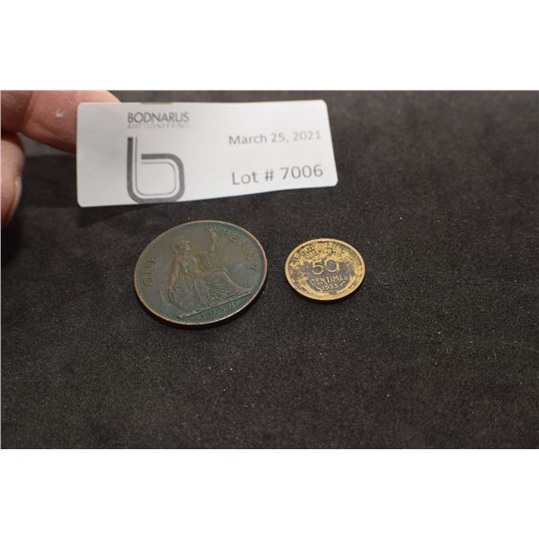 1953 FRANCE 50 CENTIMES 1938 BRITISH PENNY
