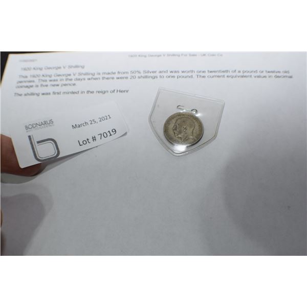 1920 BRITISH SHILLING 50 PERCENT SILVER