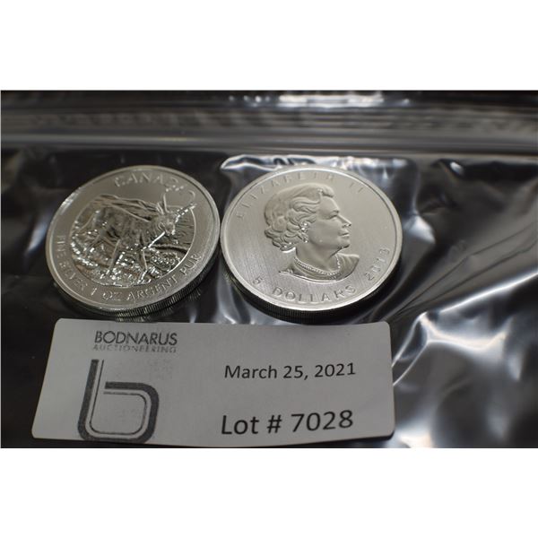 2 TIMES THE MONEY $  5 DOLLAR STERLING SILVER 1 OZ. CANADA COIN