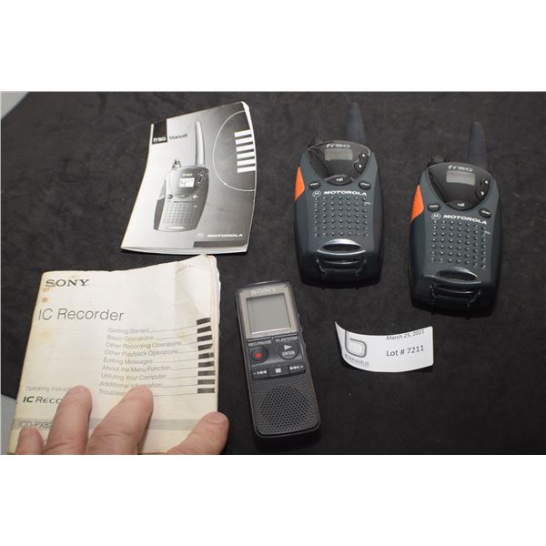 IC RECORDER & 2 WAY RADIOS , UNTESTED