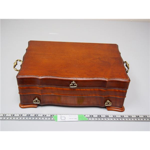 WOODEN JEWELRY BOX (5 1/4 X 13 1/2 IN WIDE)