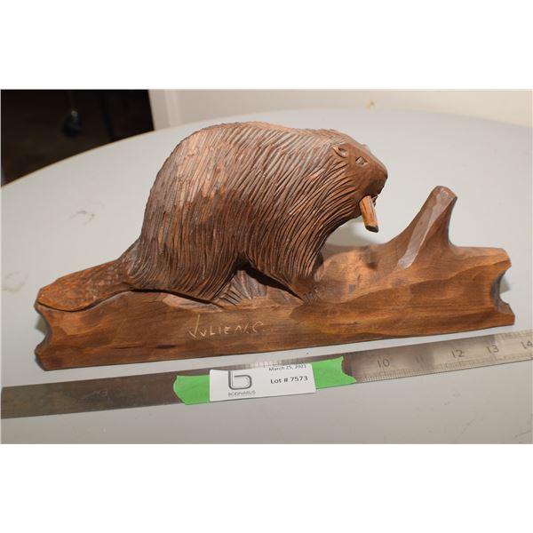 Signed Beaver Pine Carving