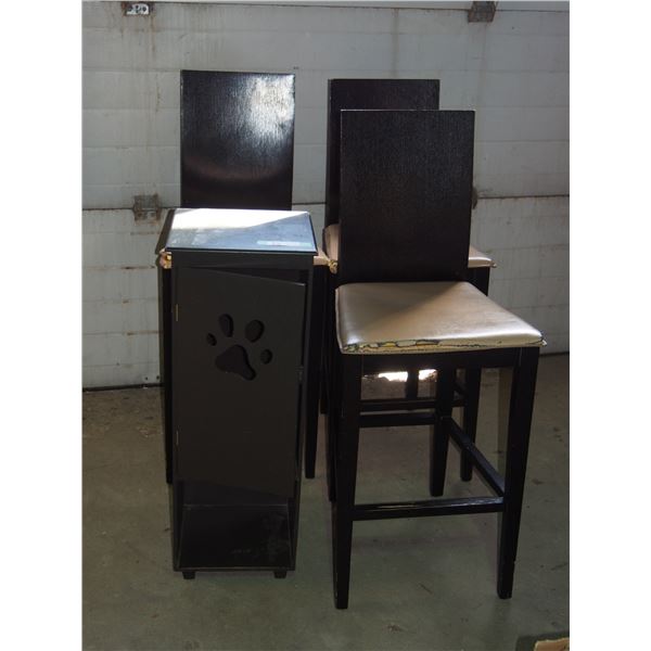 3 CHAIRS (ROUGH SHAPE) PLUS SMALL STORAGE CABINET