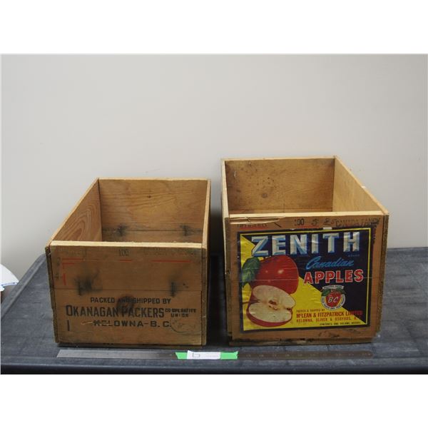 2X THE MONEY/ WOODEN CRATES (1 BARLETT, 1 APPLE CRATE)