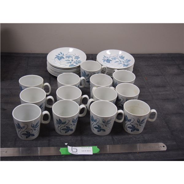 BLUE IVY ROYAL KNIGHT IRONSTONE CUP & SAUCERS (17 SAUCERS 13 CUPS)