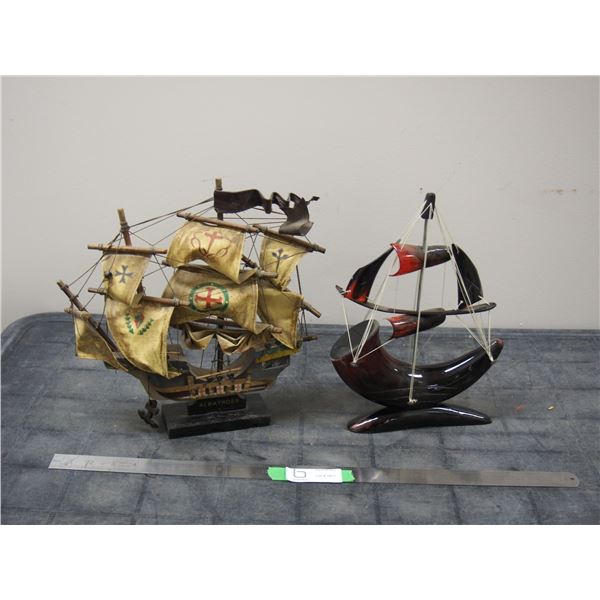 2X THE MONEY/ WOODEN SHIP ORNAMENT & HORN SHIP ORNAMENT