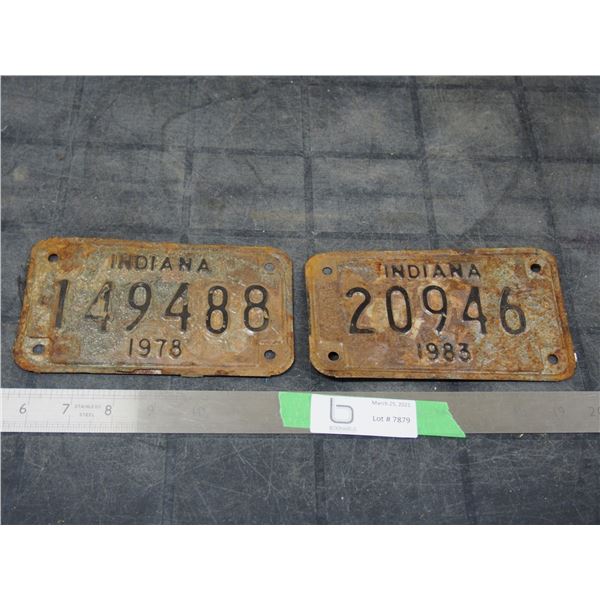 (2) INDIANA MOTORCYCLE LICENSE PLATES 1978, 1983