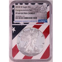 2018-W $1 Proof American Silver Eagle Coin NGC PF69 Ultra Cameo Congratulations Flag