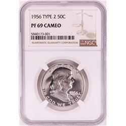 1956 Type 2 Proof Franklin Half Dollar Coin NGC PF69 Cameo