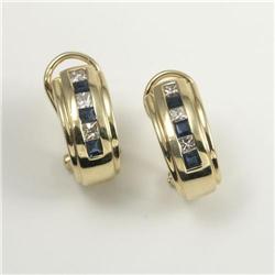 PAIR OF 14K GOLD SAPPHIRE & DIAMOND EARRINGS