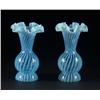 Image 1 : AQUA BLUE STRIPE ART GLASS VASES RUFFLE RIM