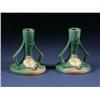 Image 1 : ROSEVILLE GREEN MAGNOLIA CANdlESTICKS 1157, 4 1/2''
