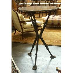 VINTAGE ROUND MARBLE TOP TABLE WITH IRON BASE