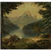 Image 2 : CHROMOLITHOGRAPH FISHING MOUNTAIN LAKE GILT FRAME