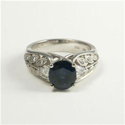 LADY'S 18K WHITE GOLD SAPPHIRE AND DIAMOND RING