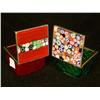 Image 2 : Three glass items to include 2 vanity pin boxes which includes one green with a Millifiori lid and o